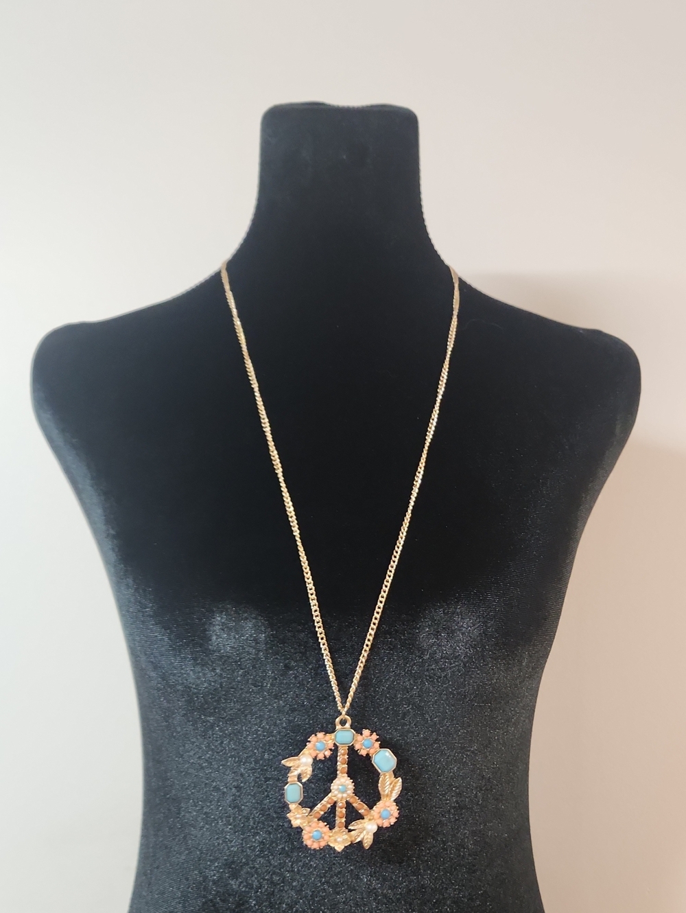 Gold-Tone Turquoise Floral Peace Pendant Necklace - Women Jewelry